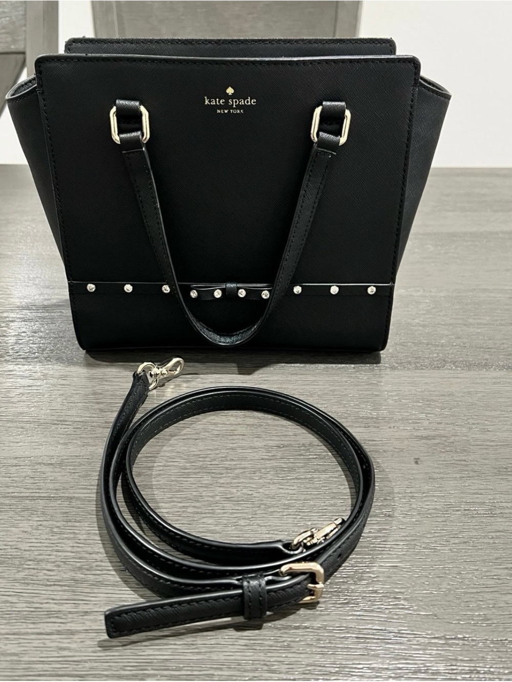 kate spade Black Satchel with Stud Detail and Removable Strap